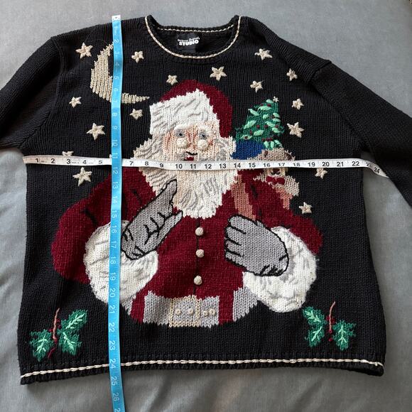 Vintage Designers Originals Santa Sweater L 3D  Ramie Cotton Christmas Cozycore - Picture 3 of 6